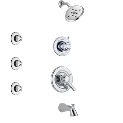 Delta Lahara Chrome Finish Tub and Shower System with Dual Control Handle, 3-Setting Diverter, Showerhead, and 3 Body Sprays SS174381