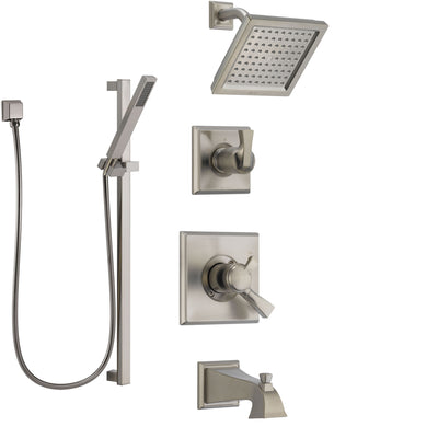 Delta Dryden Stainless Steel Finish Tub and Shower System with Dual Control Handle, Diverter, Showerhead, and Hand Shower with Slidebar SS174511SS4