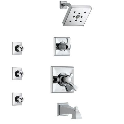 Delta Dryden Chrome Finish Tub and Shower System with Dual Control Handle, 3-Setting Diverter, Showerhead, and 3 Body Sprays SS1745122