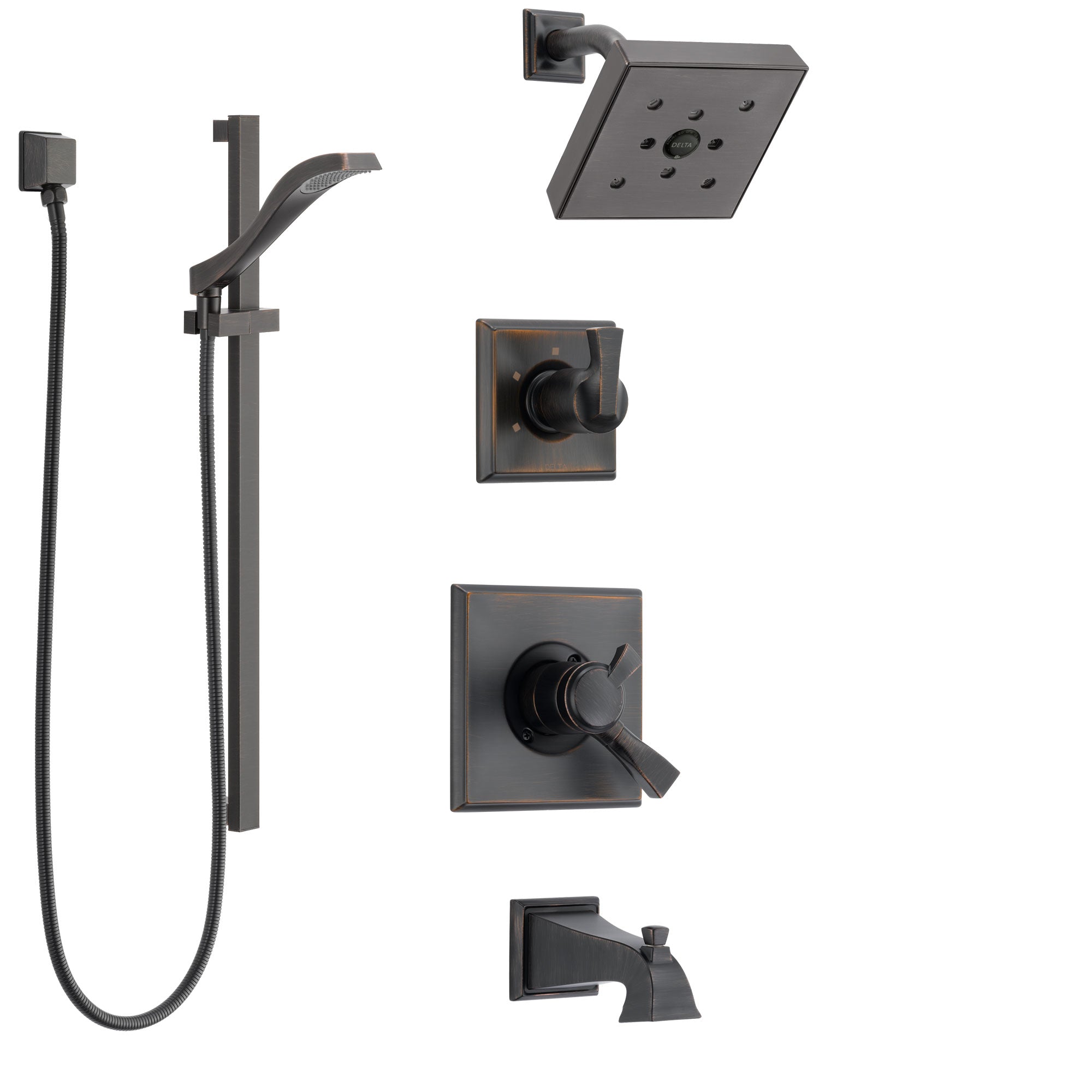 Delta Dryden Venetian Bronze Tub and Shower System with Dual Control Handle, 3-Setting Diverter, Showerhead, and Hand Shower with Slidebar SS174512RB4