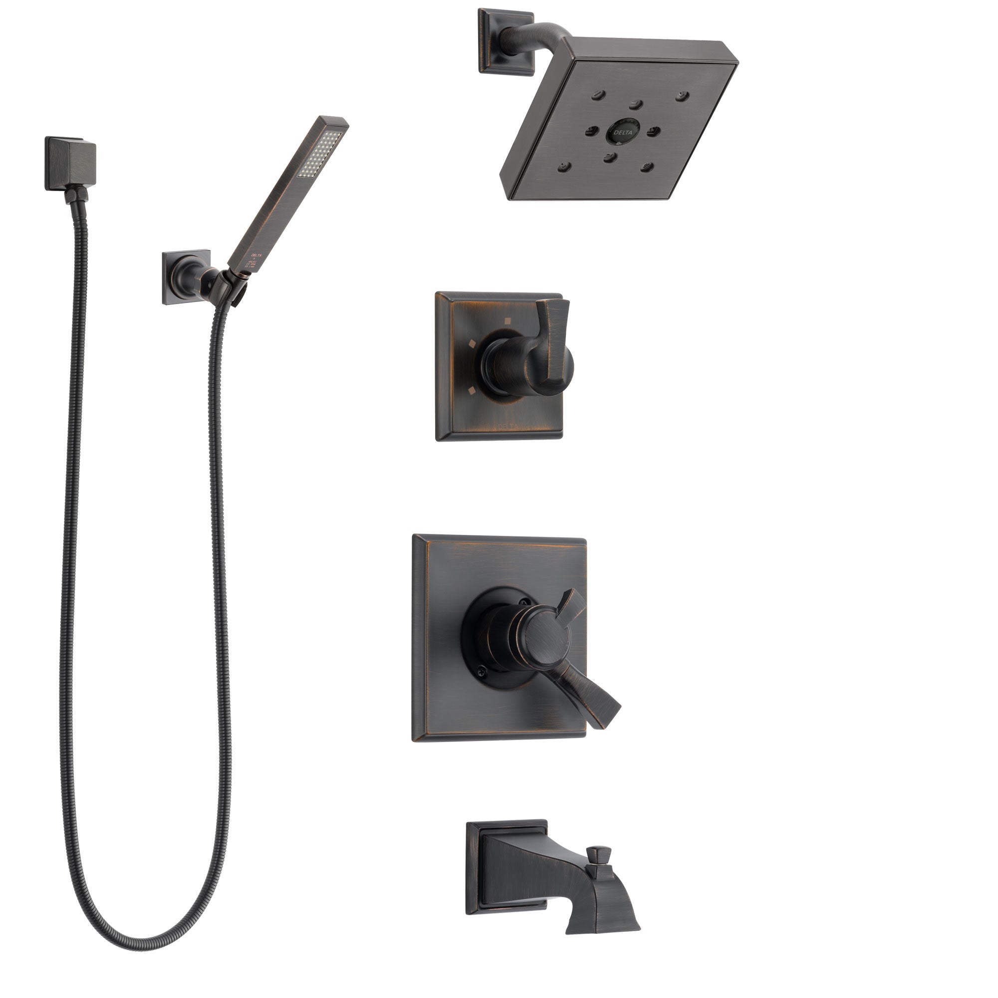 Delta Dryden Venetian Bronze Tub and Shower System with Dual Control Handle, Diverter, Showerhead, and Hand Shower with Wall Bracket SS174512RB5