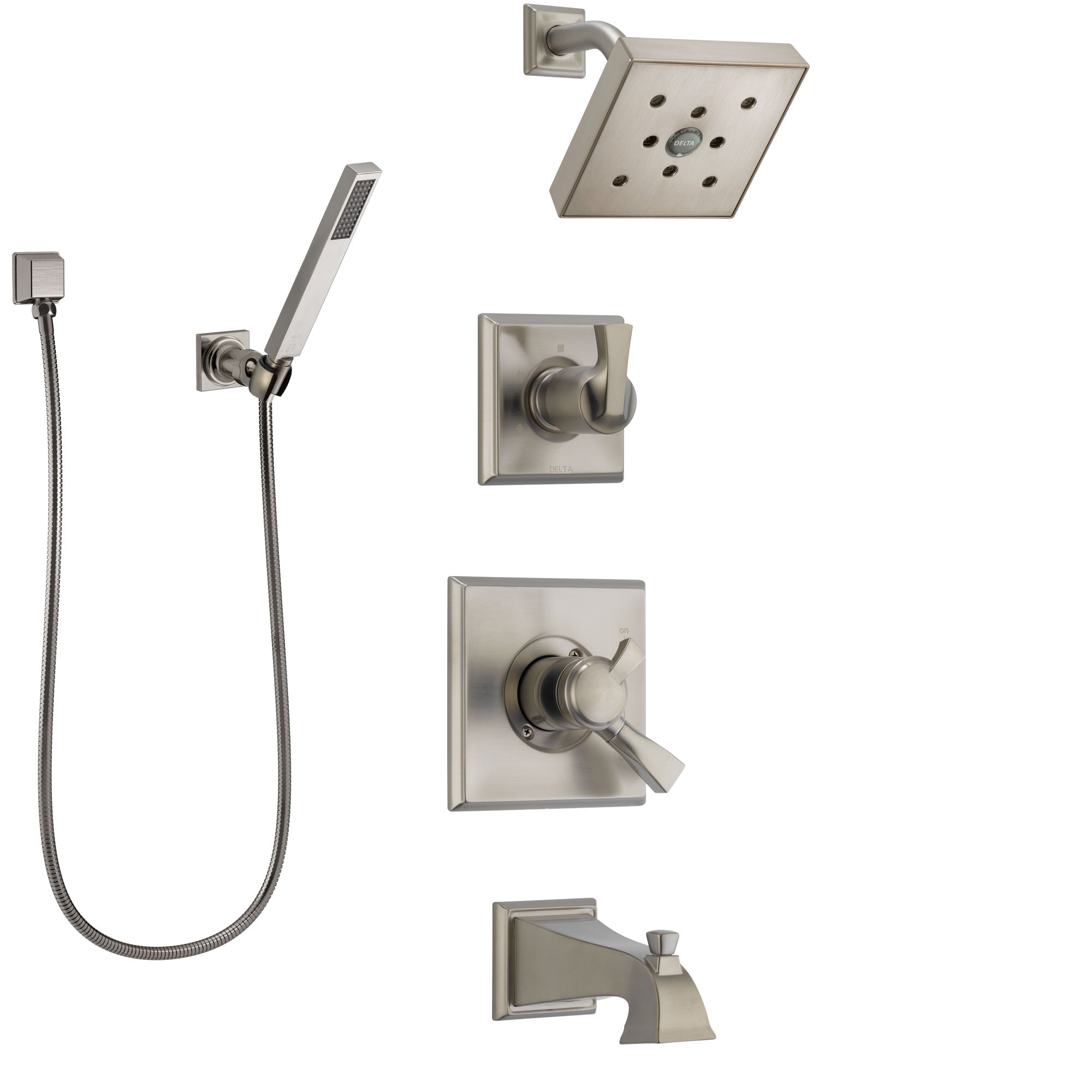 Delta Dryden Stainless Steel Finish Tub and Shower System with Dual Control Handle, Diverter, Showerhead, and Hand Shower SS174512SS4