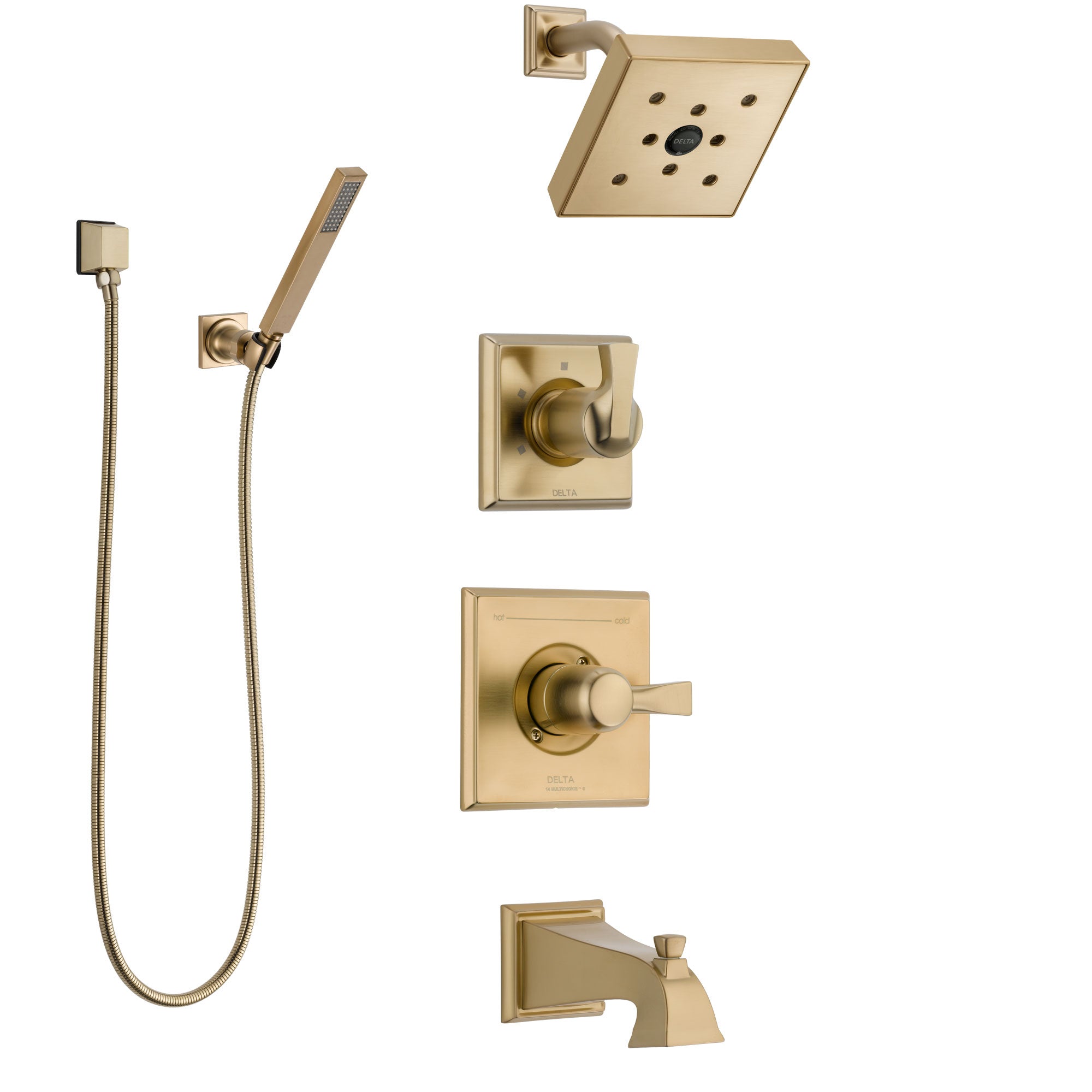 Delta Dryden Champagne Bronze Tub and Shower System with Dual Control Handle, Diverter, Showerhead, and Hand Shower with Wall Bracket SS17451CZ3