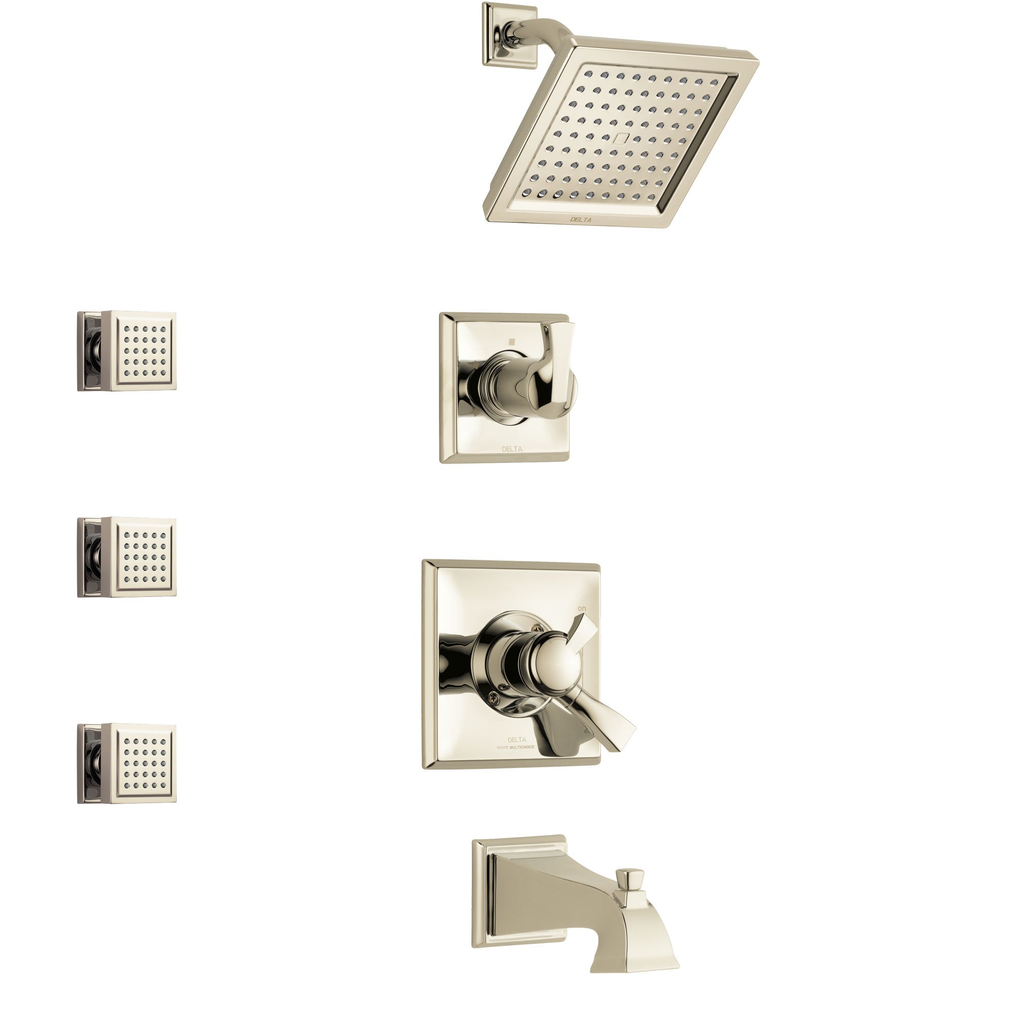 Delta Dryden Polished Nickel Finish Tub and Shower System with Dual Control Handle, 3-Setting Diverter, Showerhead, and 3 Body Sprays SS17451PN1