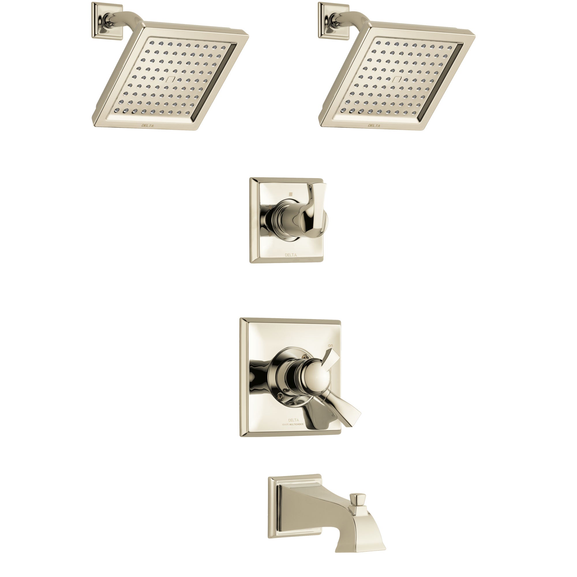 Delta Dryden Polished Nickel Finish Tub and Shower System with Dual Control Handle, 3-Setting Diverter, 2 Showerheads SS17451PN4