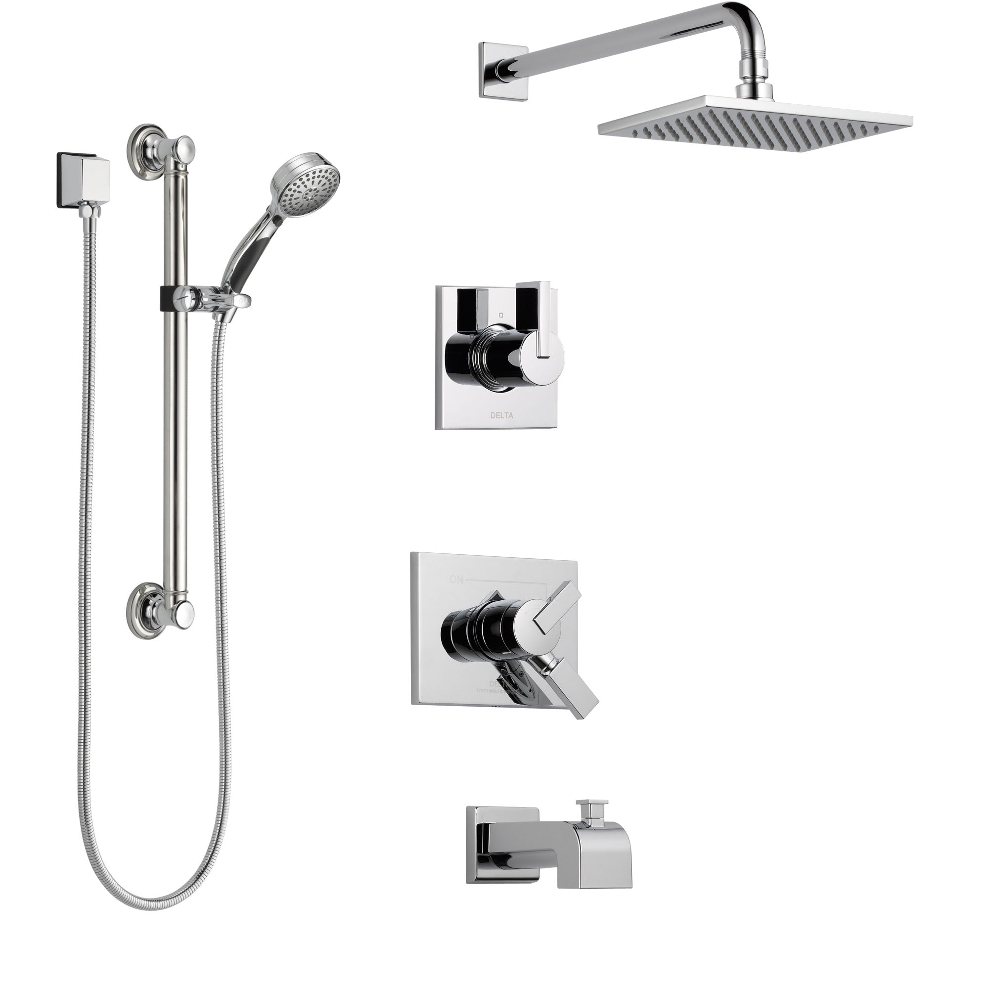 Delta Vero Chrome Finish Tub and Shower System with Dual Control Handle, 3-Setting Diverter, Showerhead, and Hand Shower with Grab Bar SS1745313