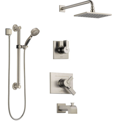 Delta Vero Stainless Steel Finish Tub and Shower System with Dual Control Handle, Diverter, Showerhead, and Hand Shower with Grab Bar SS174531SS3
