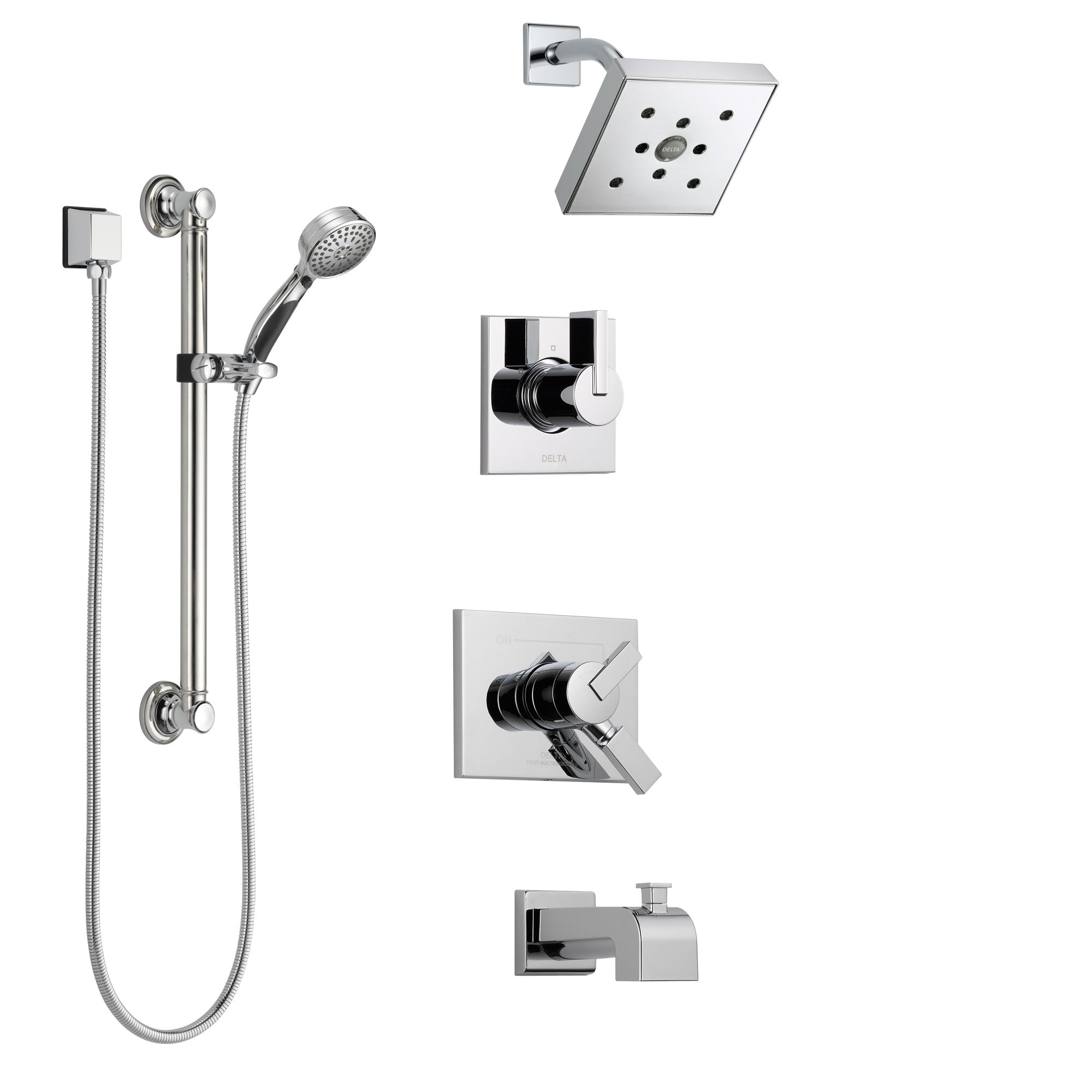 Delta Vero Chrome Finish Tub and Shower System with Dual Control Handle, 3-Setting Diverter, Showerhead, and Hand Shower with Grab Bar SS1745323