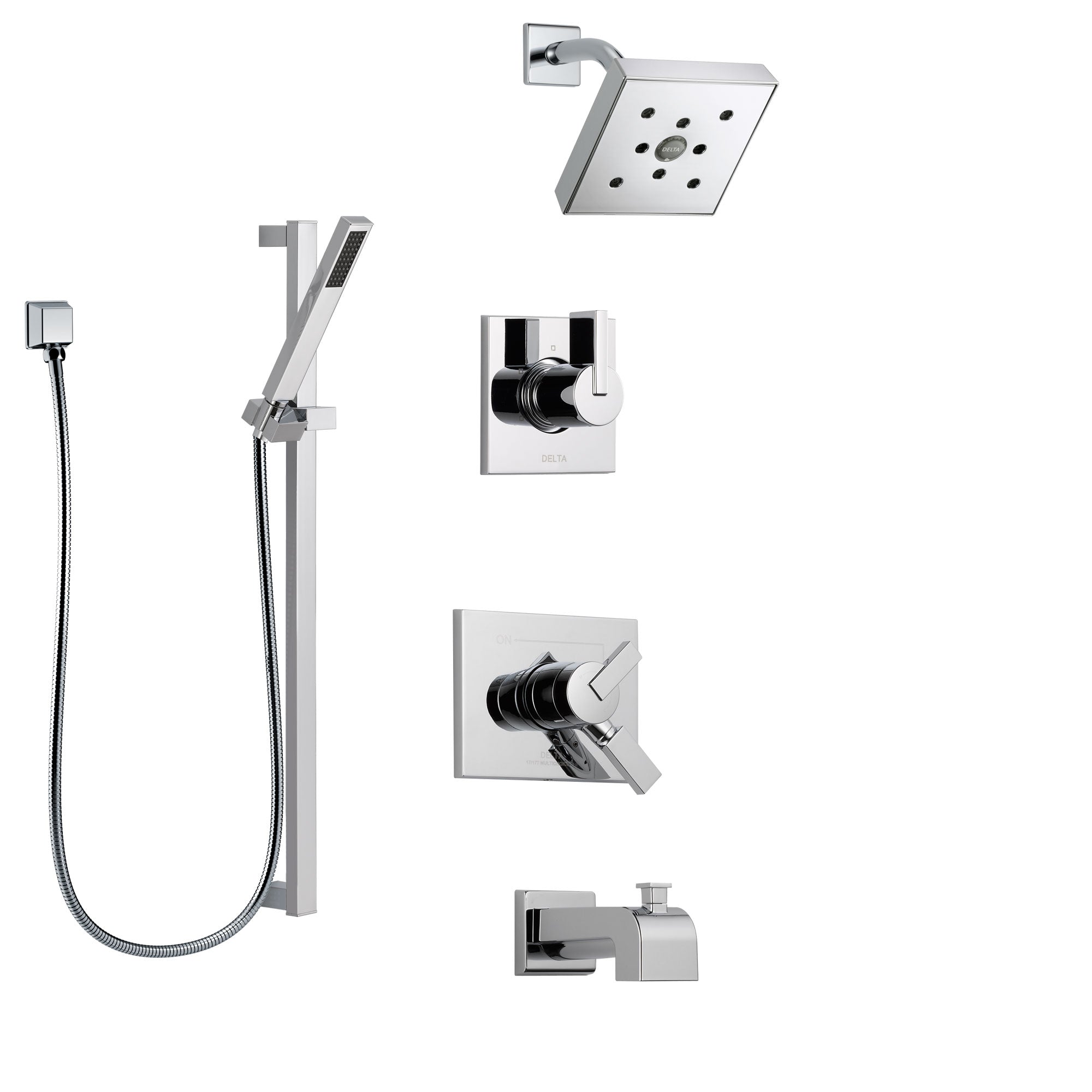 Delta Vero Chrome Finish Tub and Shower System with Dual Control Handle, 3-Setting Diverter, Showerhead, and Hand Shower with Slidebar SS1745324