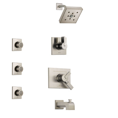 Delta Vero Stainless Steel Finish Tub and Shower System with Dual Control Handle, 3-Setting Diverter, Showerhead, and 3 Body Sprays SS174532SS1