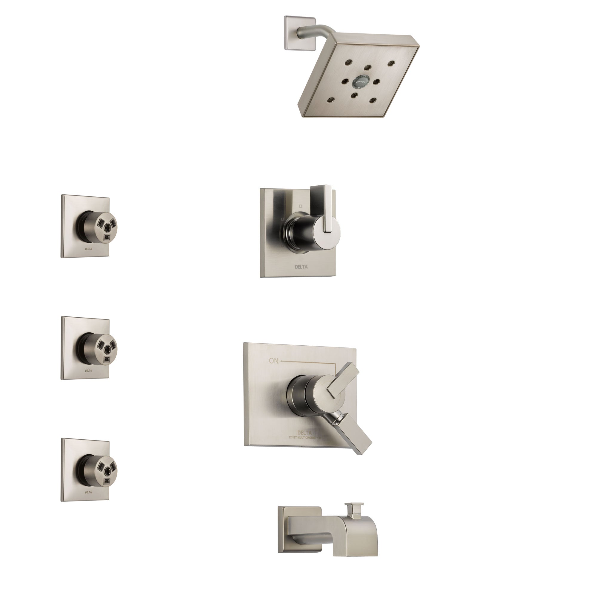 Delta Vero Stainless Steel Finish Tub and Shower System with Dual Control Handle, 3-Setting Diverter, Showerhead, and 3 Body Sprays SS174532SS2