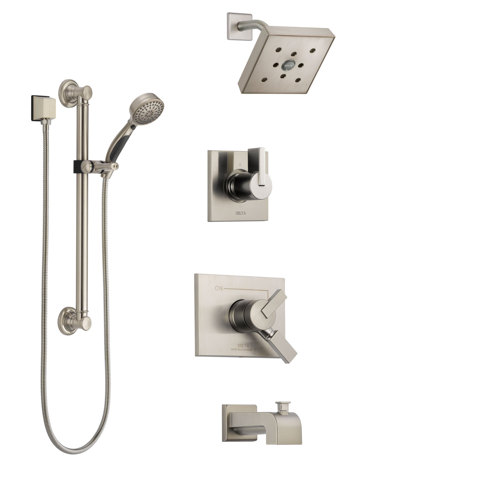 Delta Vero Stainless Steel Finish Tub and Shower System with Dual Control Handle, Diverter, Showerhead, and Hand Shower with Grab Bar SS174532SS3