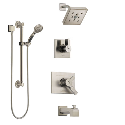Delta Vero Stainless Steel Finish Tub and Shower System with Dual Control Handle, Diverter, Showerhead, and Hand Shower with Grab Bar SS174532SS3