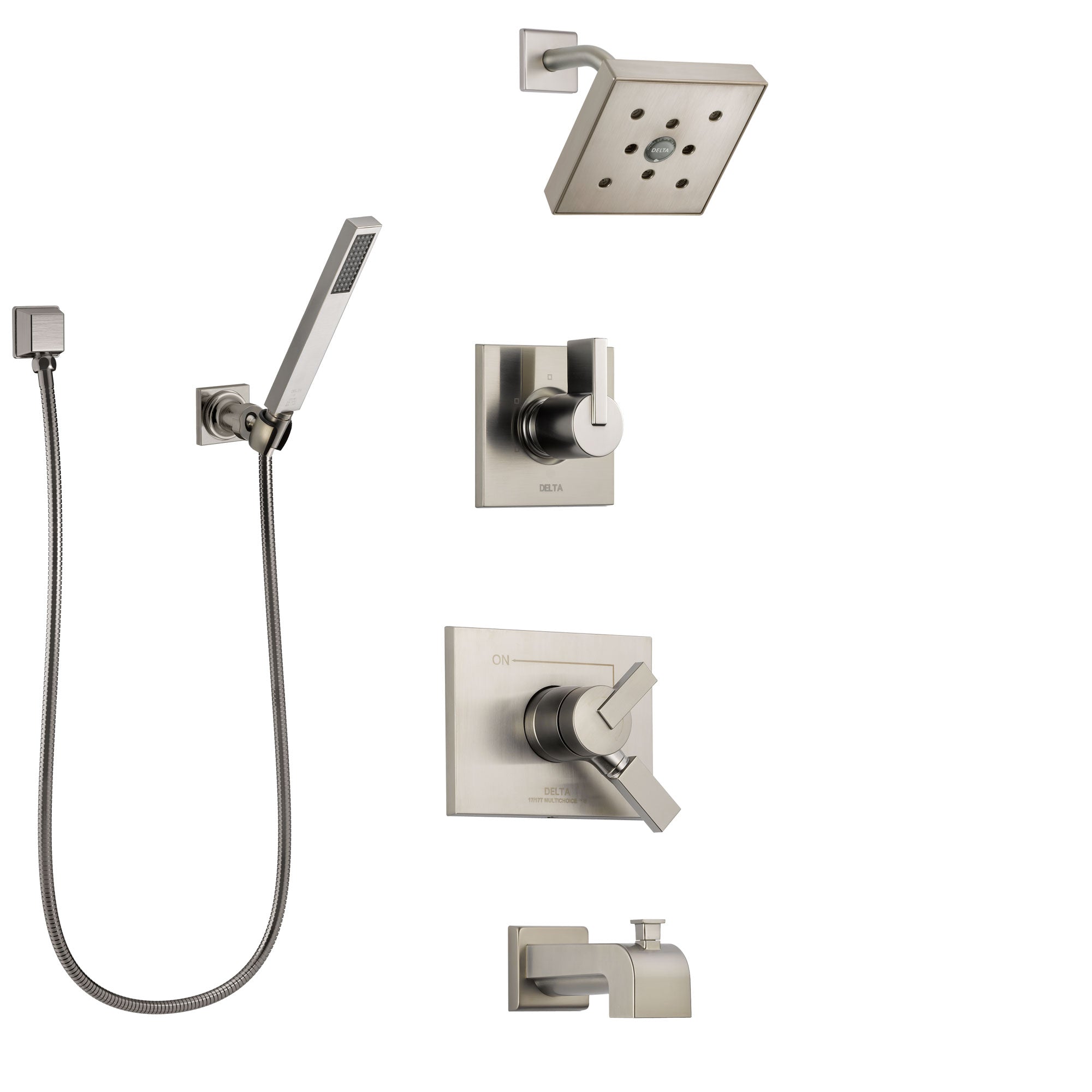 Delta Vero Stainless Steel Finish Tub and Shower System with Dual Control Handle, Diverter, Showerhead, and Hand Shower with Wall Bracket SS174532SS4
