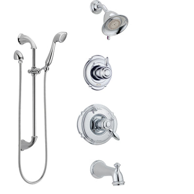 Delta Victorian Chrome Finish Tub and Shower System with Dual Control Handle, 3-Setting Diverter, Showerhead, and Hand Shower with Slidebar SS1745514