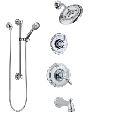 Delta Victorian Chrome Finish Tub and Shower System with Dual Control Handle, 3-Setting Diverter, Showerhead, and Hand Shower with Grab Bar SS1745523
