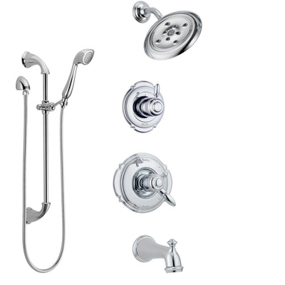 Delta Victorian Chrome Finish Tub and Shower System with Dual Control Handle, 3-Setting Diverter, Showerhead, and Hand Shower with Slidebar SS1745524