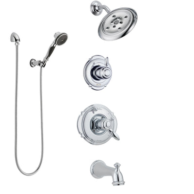 Delta Victorian Chrome Finish Tub and Shower System with Dual Control Handle, Diverter, Showerhead, and Hand Shower with Wall Bracket SS1745526