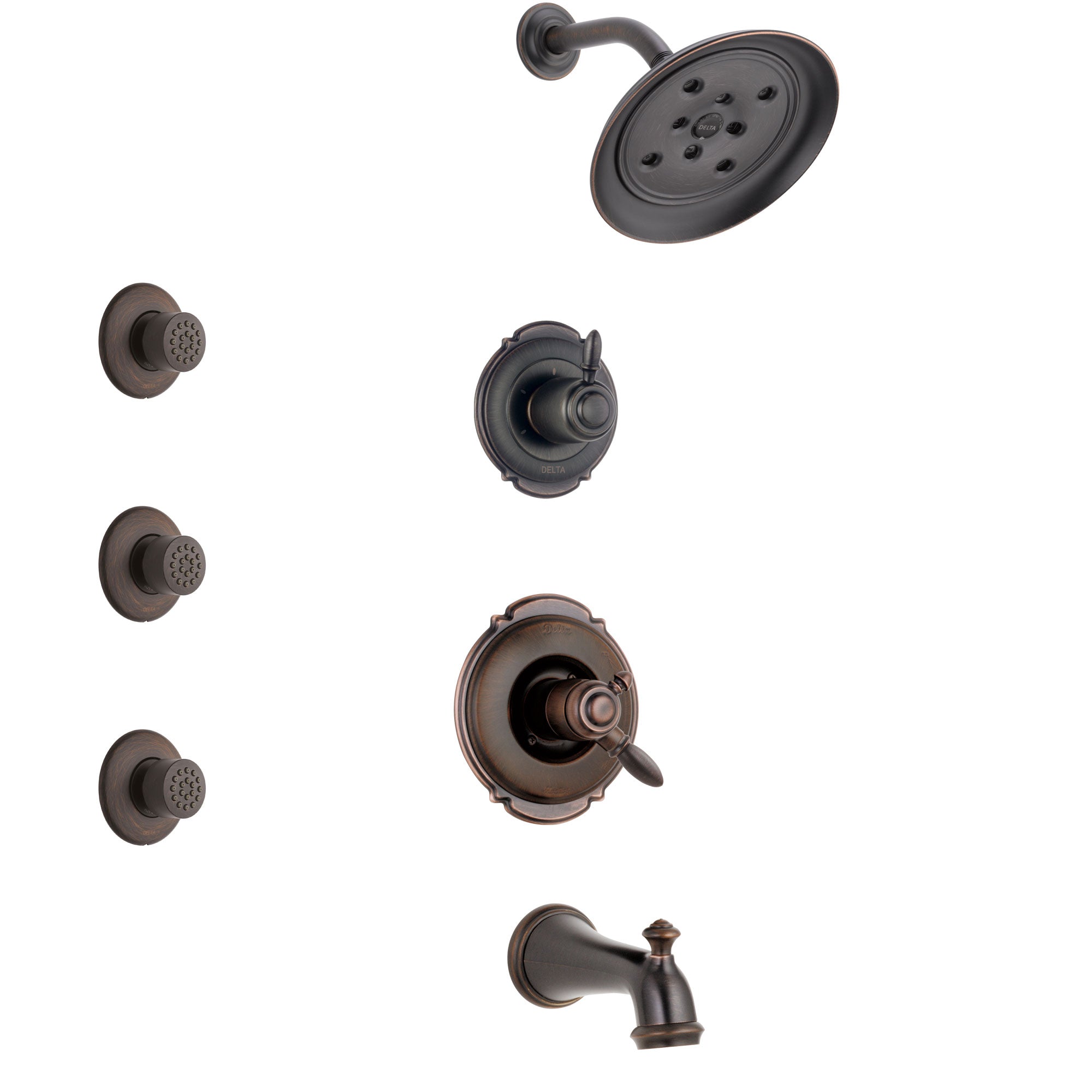 Delta Victorian Venetian Bronze Finish Tub and Shower System with Dual Control Handle, 3-Setting Diverter, Showerhead, and 3 Body Sprays SS174552RB1