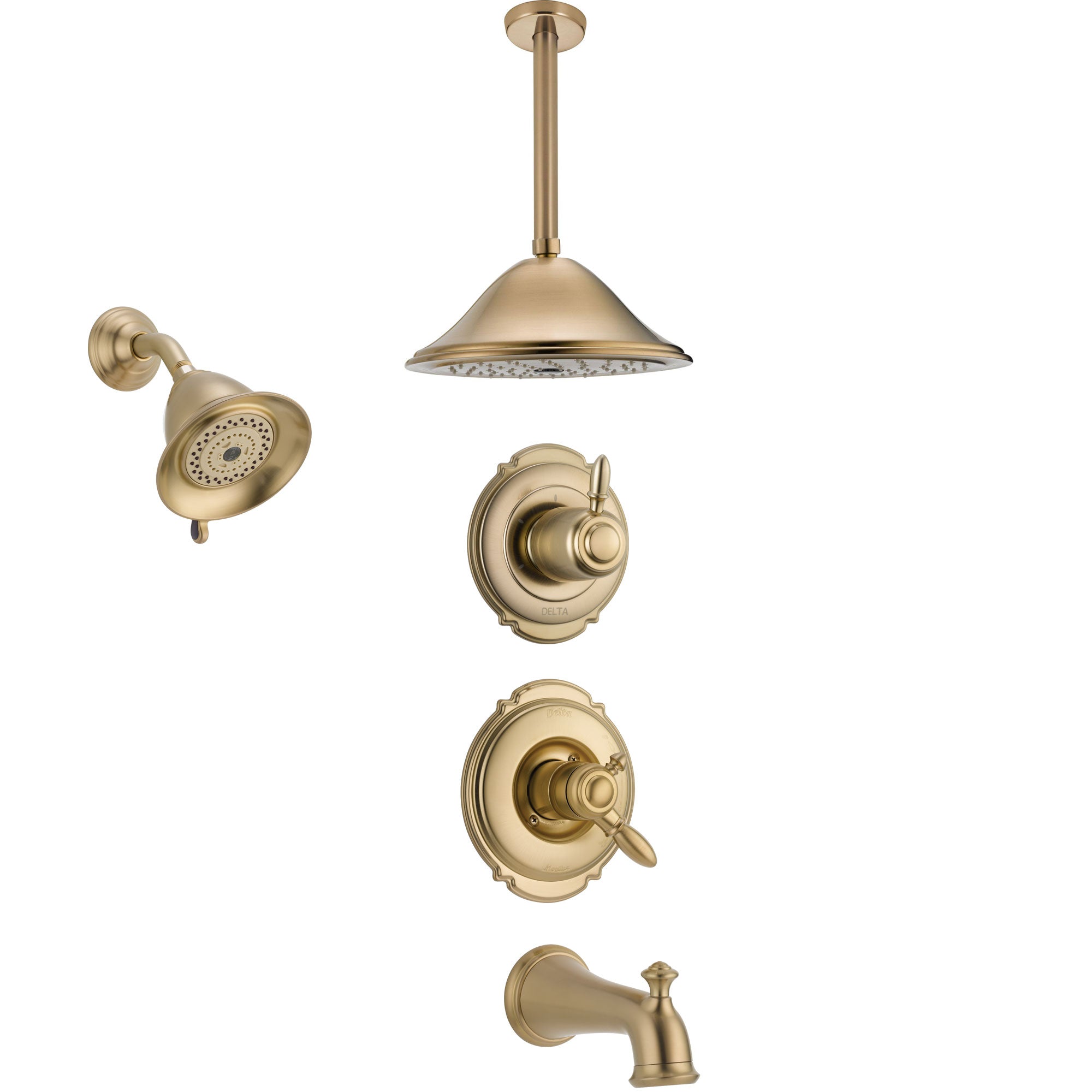 Delta Victorian Champagne Bronze Tub and Shower System with Dual Control Handle, Diverter, Showerhead, and Ceiling Mount Showerhead SS17455CZ5