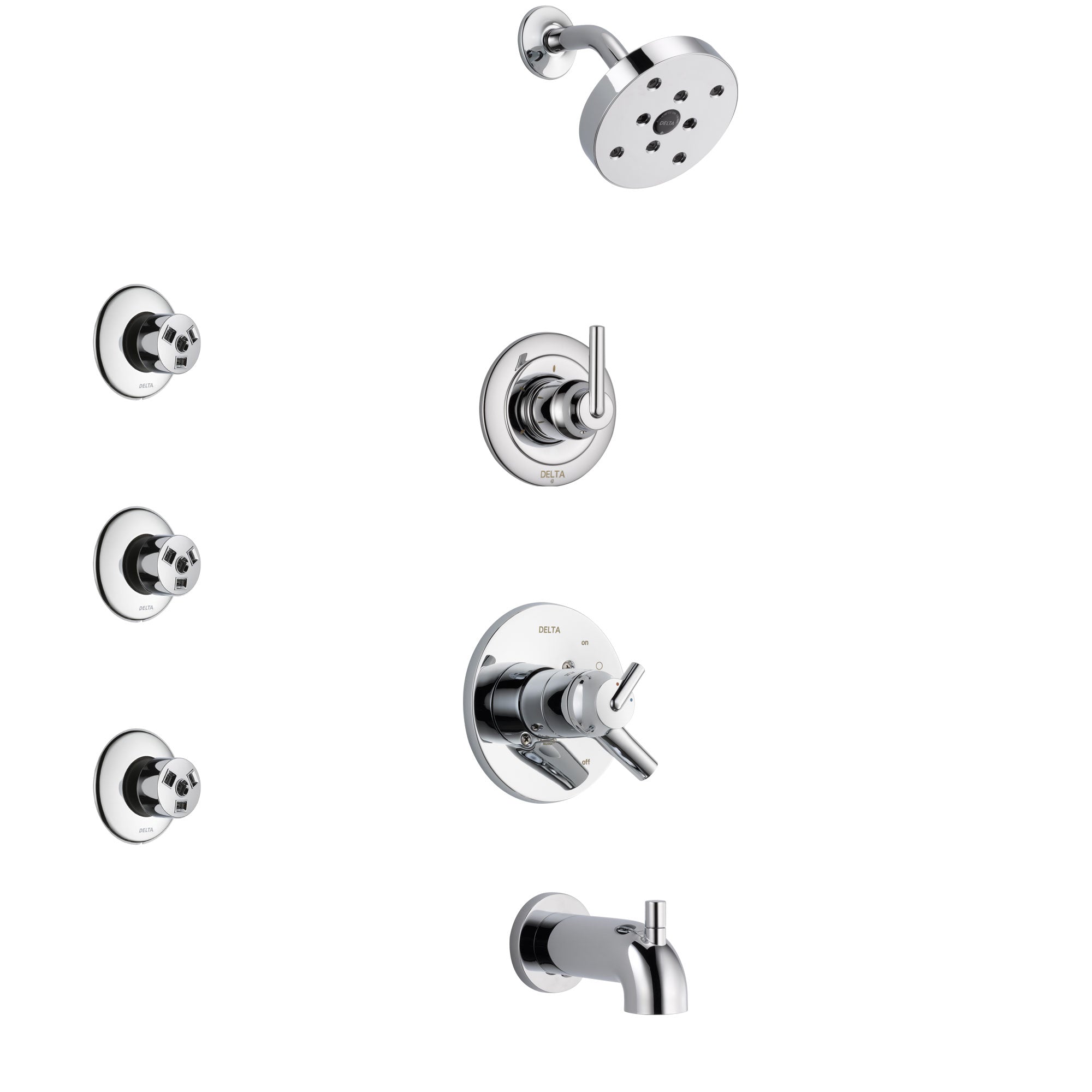 Delta Trinsic Chrome Finish Tub and Shower System with Dual Control Handle, 3-Setting Diverter, Showerhead, and 3 Body Sprays SS174592