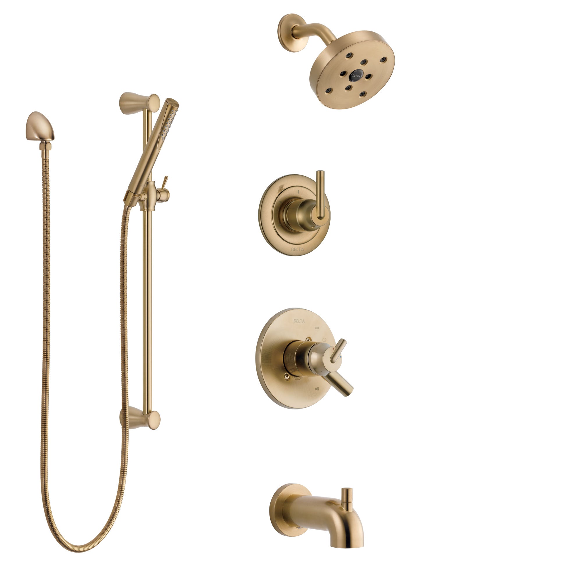 Delta Trinsic Champagne Bronze Tub and Shower System with Dual Control Handle, Diverter, Showerhead, and Hand Shower with Slidebar SS17459CZ2