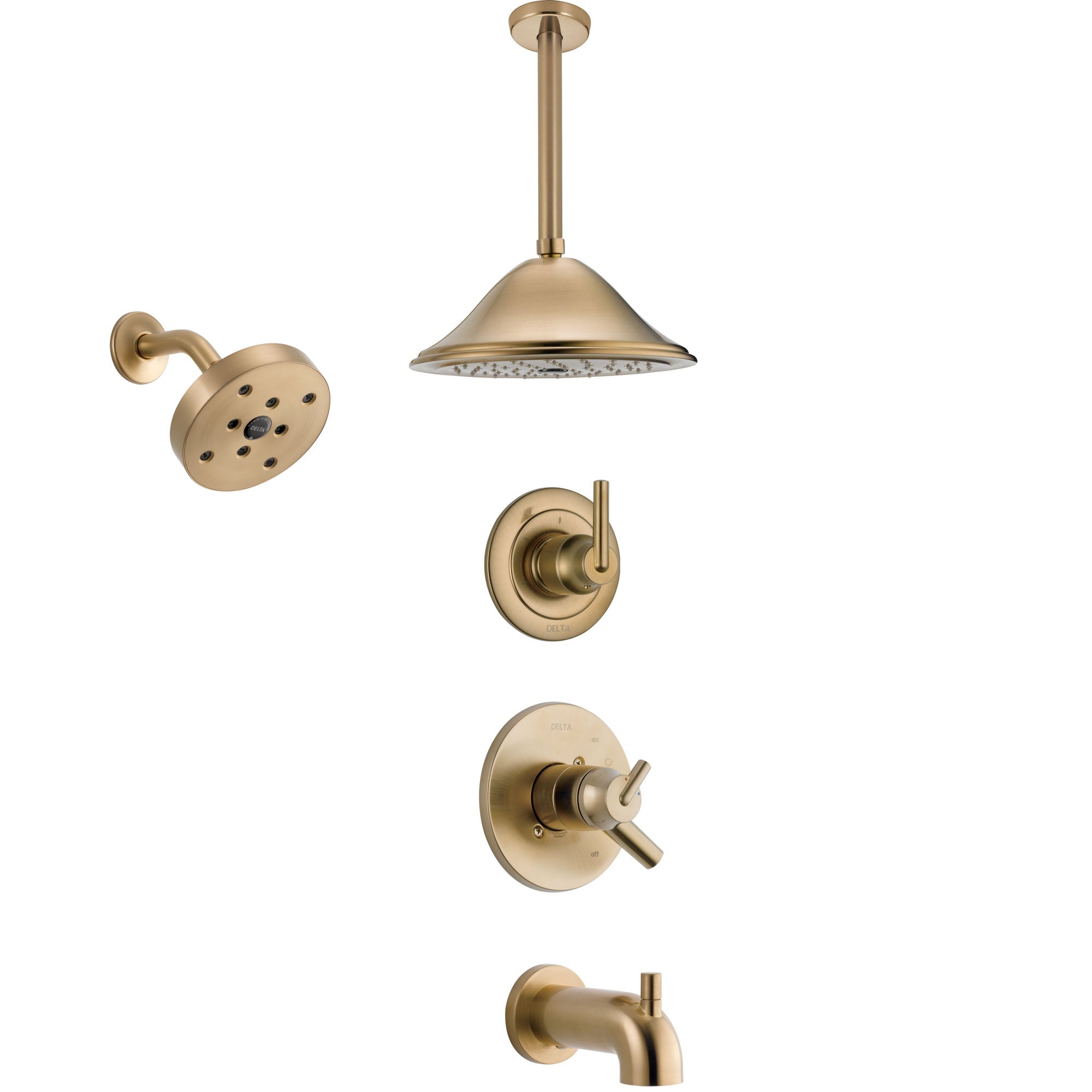Delta Trinsic Champagne Bronze Tub and Shower System with Dual Control Handle, 3-Setting Diverter, Showerhead, and Ceiling Mount Showerhead SS17459CZ4
