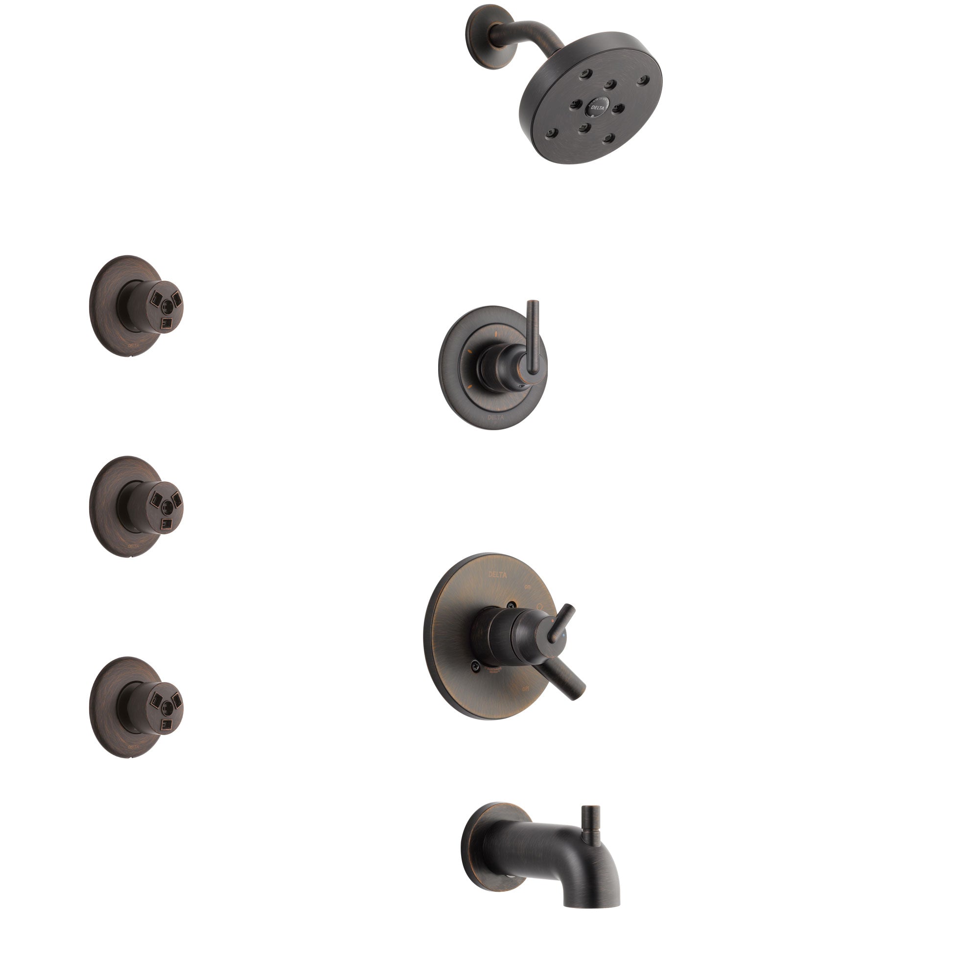 Delta Trinsic Venetian Bronze Finish Tub and Shower System with Dual Control Handle, 3-Setting Diverter, Showerhead, and 3 Body Sprays SS17459RB2