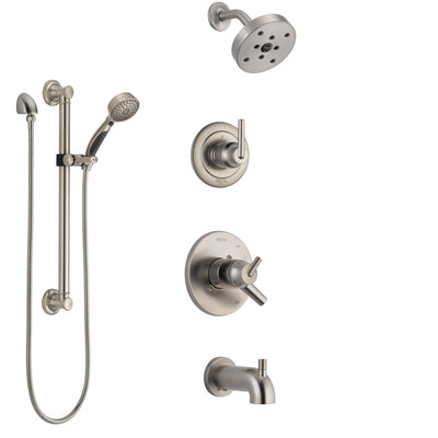 Delta Trinsic Stainless Steel Finish Tub and Shower System with Dual Control Handle, Diverter, Showerhead, and Hand Shower with Grab Bar SS17459SS3
