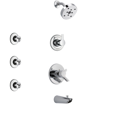 Delta Compel Chrome Finish Tub and Shower System with Dual Control Handle, 3-Setting Diverter, Showerhead, and 3 Body Sprays SS174612