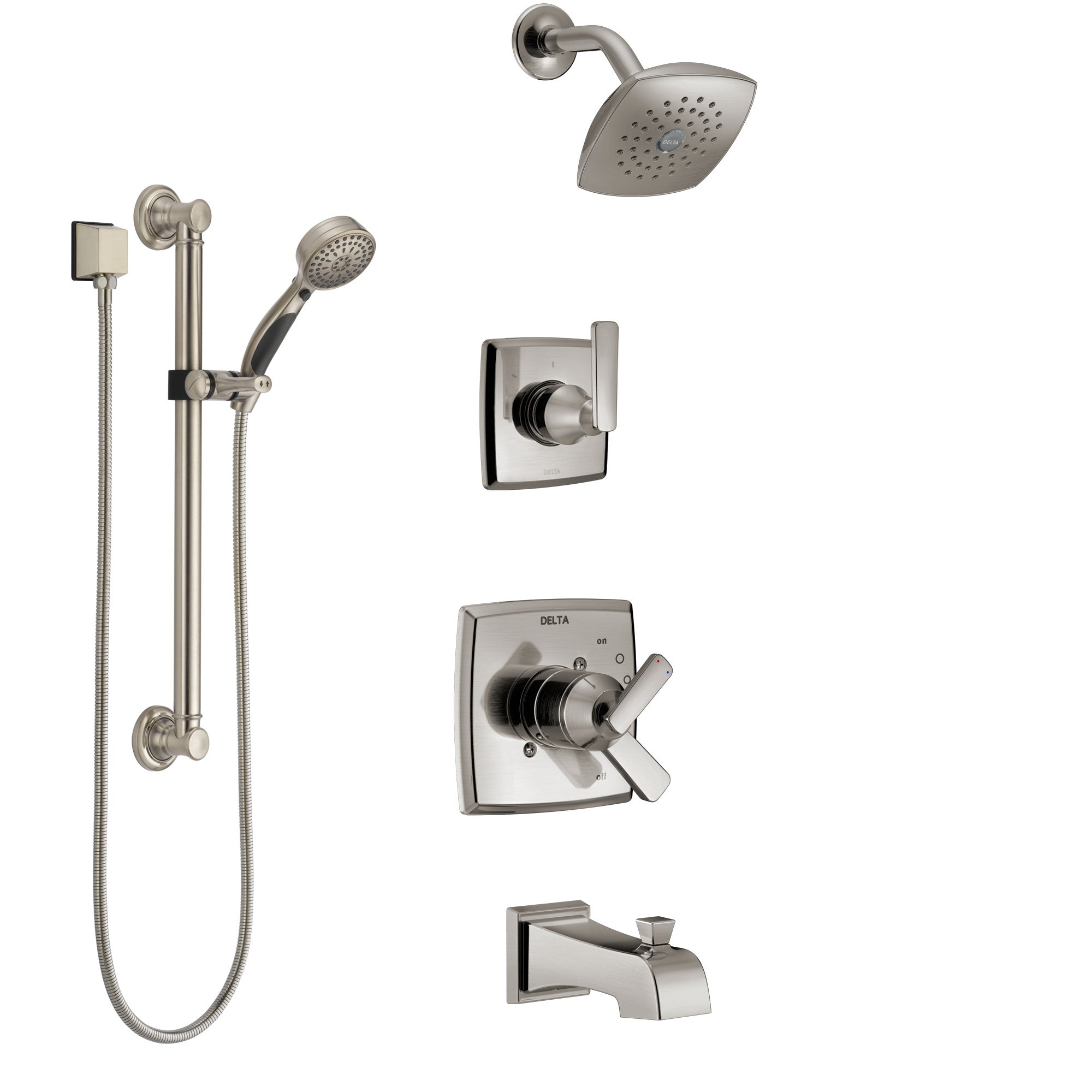 Delta Ashlyn Stainless Steel Finish Tub and Shower System with Dual Co 