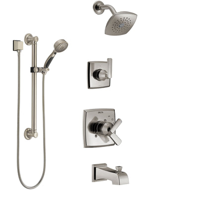 Delta Ashlyn Stainless Steel Finish Tub and Shower System with Dual Control Handle, Diverter, Showerhead, and Hand Shower with Grab Bar SS17464SS3