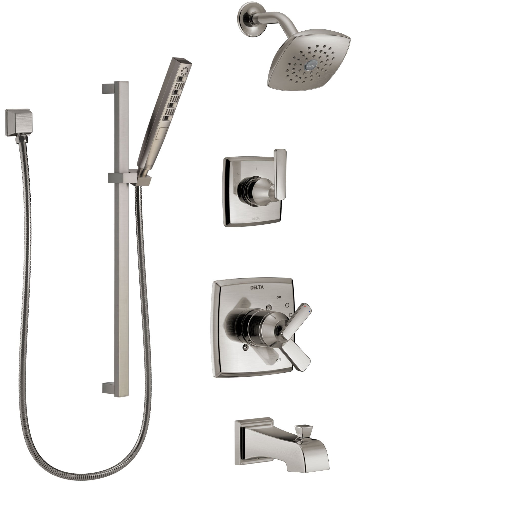 Delta Ashlyn Stainless Steel Finish Tub and Shower System with Dual Control Handle, Diverter, Showerhead, and Hand Shower with Slidebar SS17464SS5