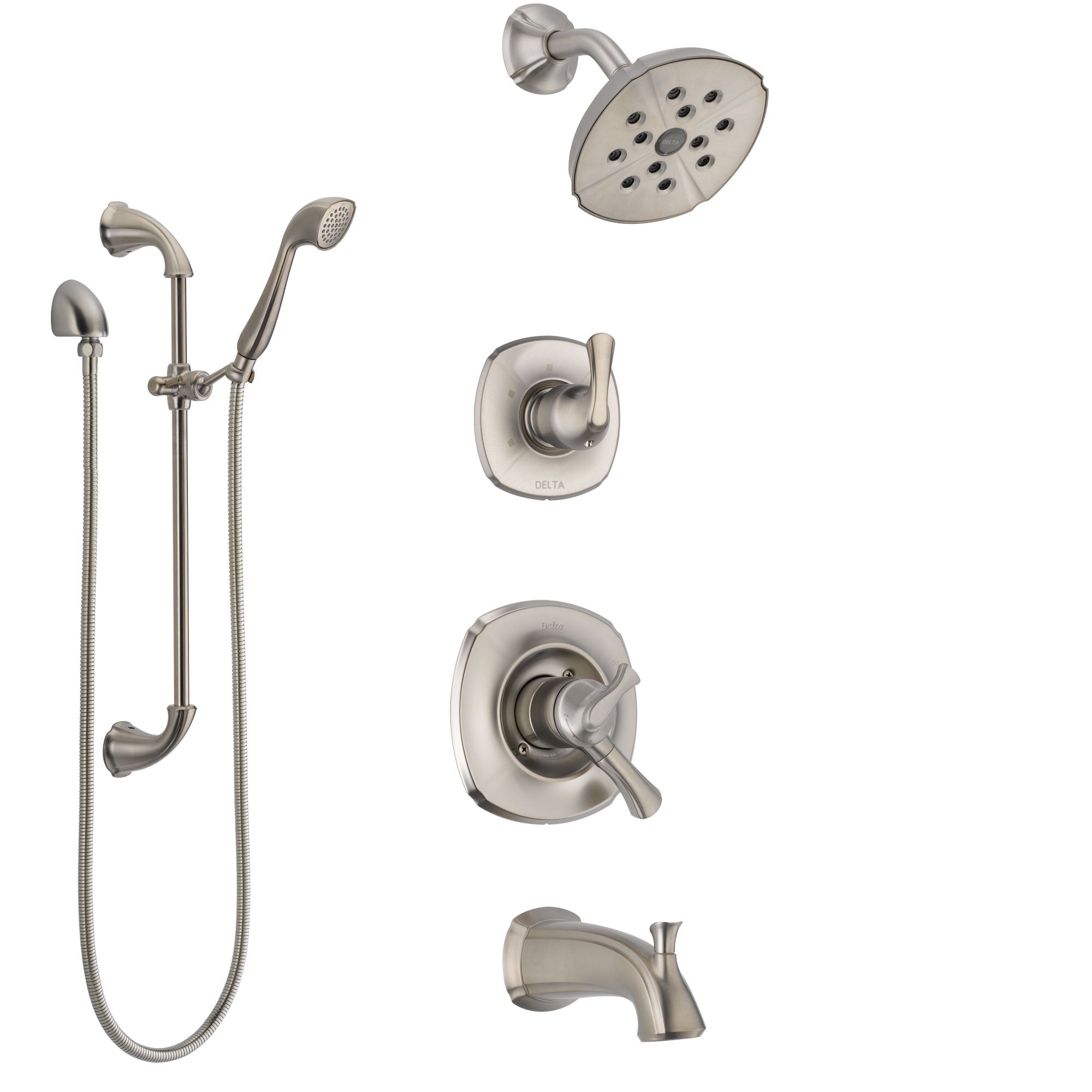 Delta Addison Stainless Steel Finish Tub and Shower System with Dual Control Handle, Diverter, Showerhead, and Hand Shower with Slidebar SS17492SS5