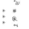 Delta Linden Chrome Finish Tub and Shower System with Dual Control Handle, 3-Setting Diverter, Showerhead, and 3 Body Sprays SS174941