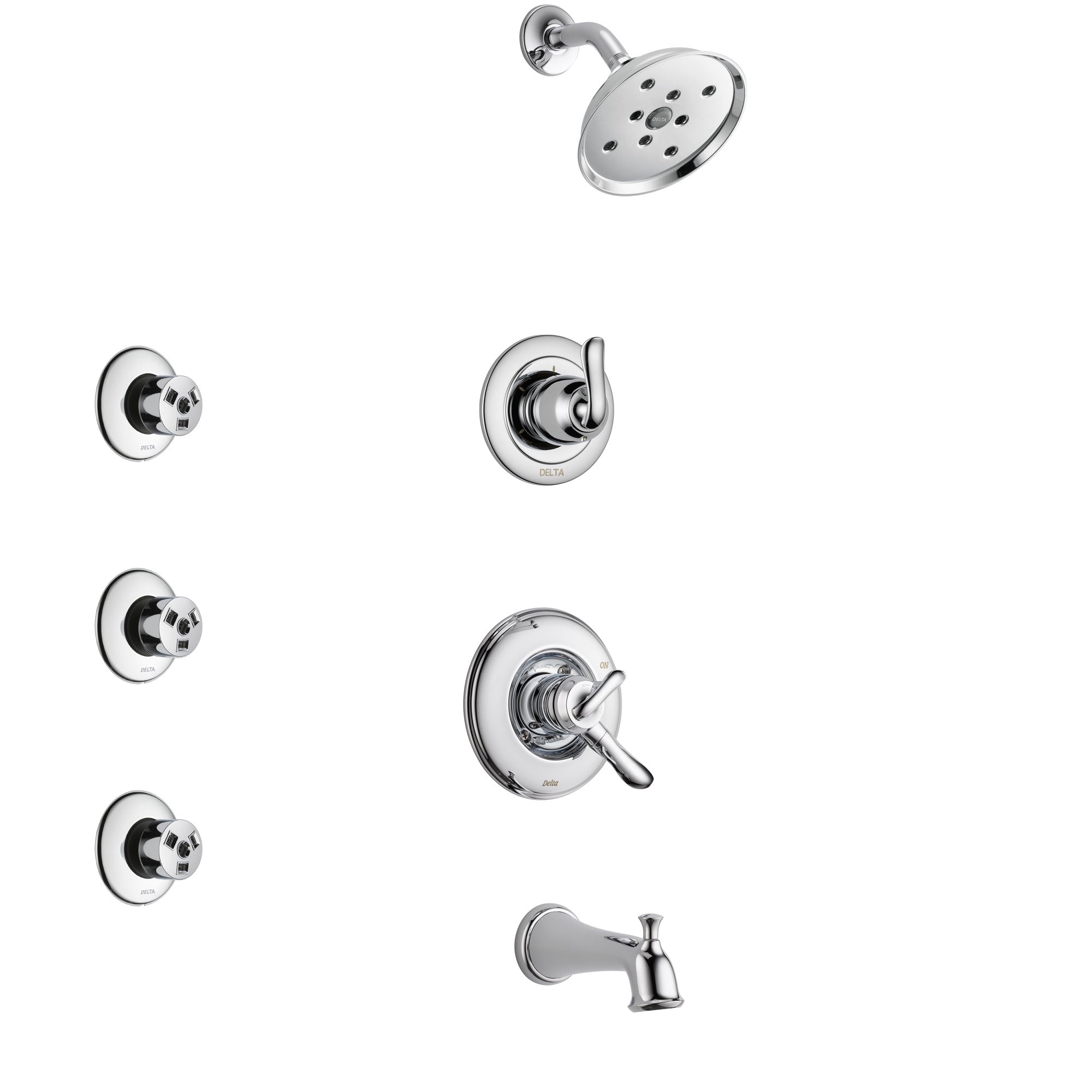 Delta Linden Chrome Finish Tub and Shower System with Dual Control Handle, 3-Setting Diverter, Showerhead, and 3 Body Sprays SS174942