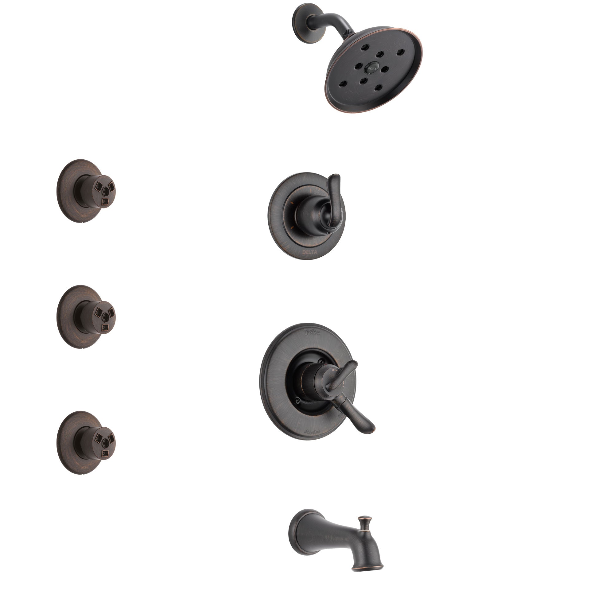 Delta Linden Venetian Bronze Finish Tub and Shower System with Dual Control Handle, 3-Setting Diverter, Showerhead, and 3 Body Sprays SS17494RB2