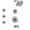 Delta Cassidy Stainless Steel Finish Tub and Shower System with Dual Control Handle, 3-Setting Diverter, Showerhead, and 3 Body Sprays SS17497SS1