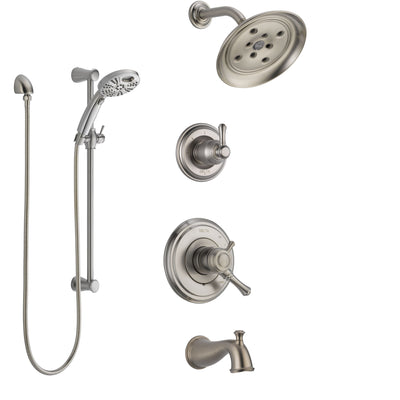 Delta Cassidy Stainless Steel Finish Tub and Shower System with Dual Control, Diverter, Showerhead, and Temp2O Hand Shower with Slidebar SS17497SS4
