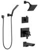 Delta Pivotal Matte Black Finish Modern Angular 17 Series Tub & Shower System with Hand Shower + Wall Bracket and Multi-Setting Showerhead SS174993BL3