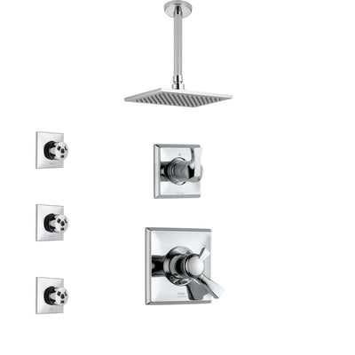Delta Dryden Chrome Finish Shower System with Dual Control Handle, 3-Setting Diverter, Ceiling Mount Showerhead, and 3 Body Sprays SS17517