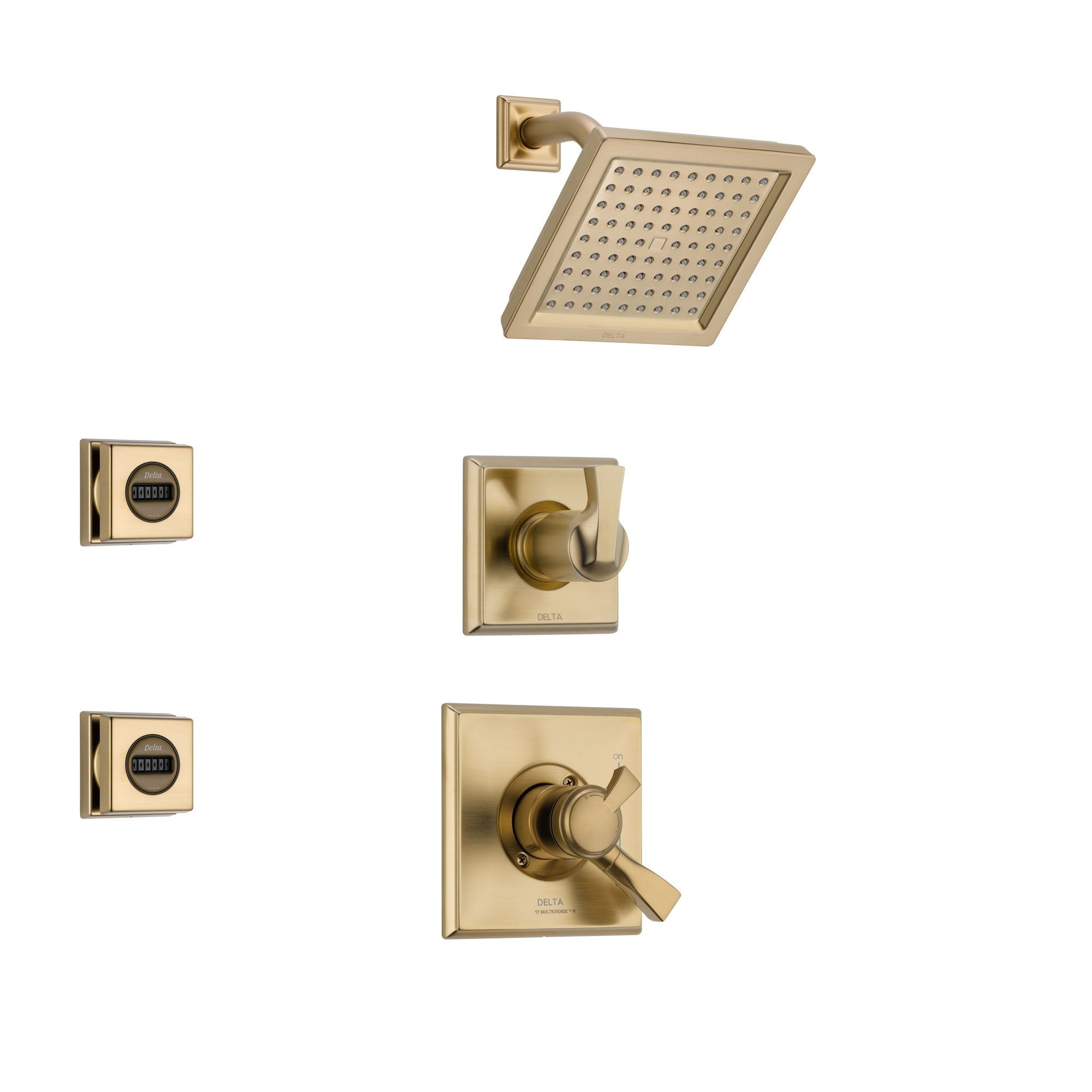 Delta Dryden Champagne Bronze Shower System with Dual Control Shower Handle, 3-setting Diverter, Modern Square Showerhead, and 2 Body Sprays SS175181CZ