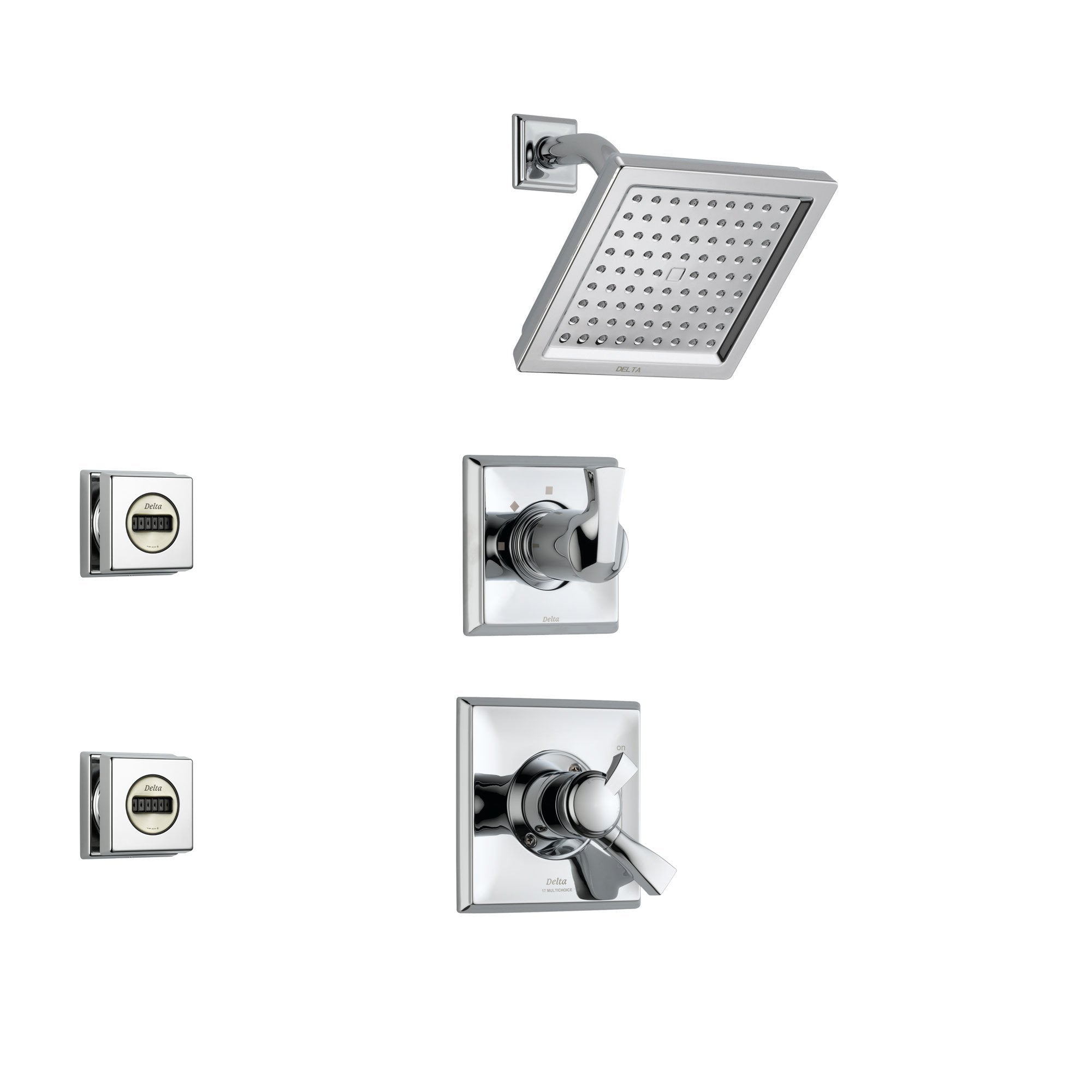 Delta Dryden Chrome Shower System with Dual Control Shower Handle, 3-setting Diverter, Modern Square Showerhead, and 2 Body Sprays SS175181