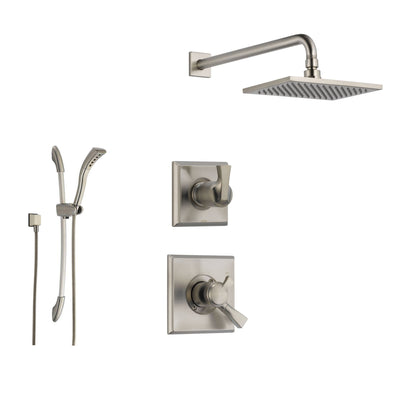 Delta Dryden Stainless Steel Shower System with Dual Control Shower Handle, 3-setting Diverter, Modern Square Rain Showerhead, and Handheld Shower SS175183SS