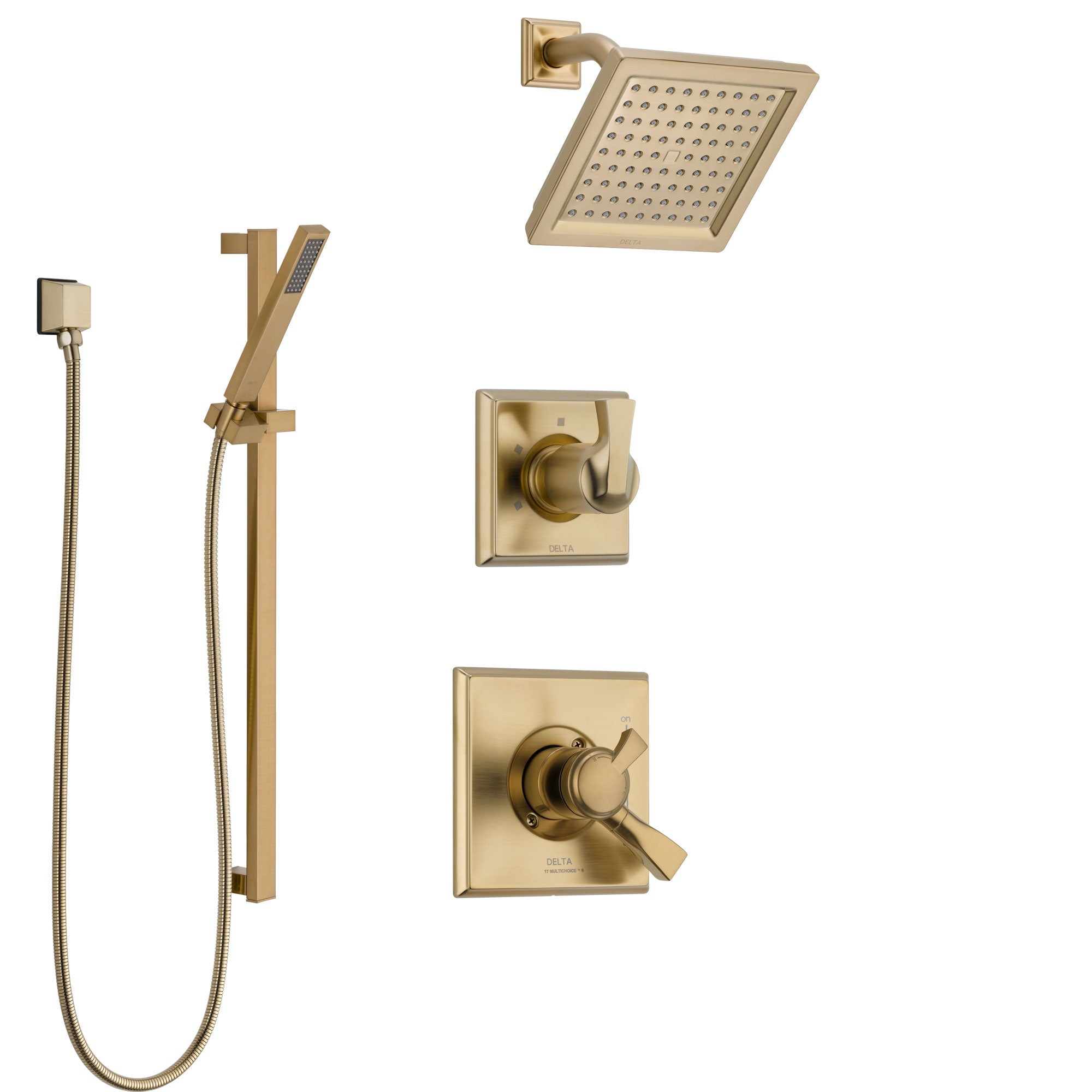 Delta Dryden Champagne Bronze Finish Shower System with Dual Control Handle, 3-Setting Diverter, Showerhead, and Hand Shower with Slidebar SS1751CZ1