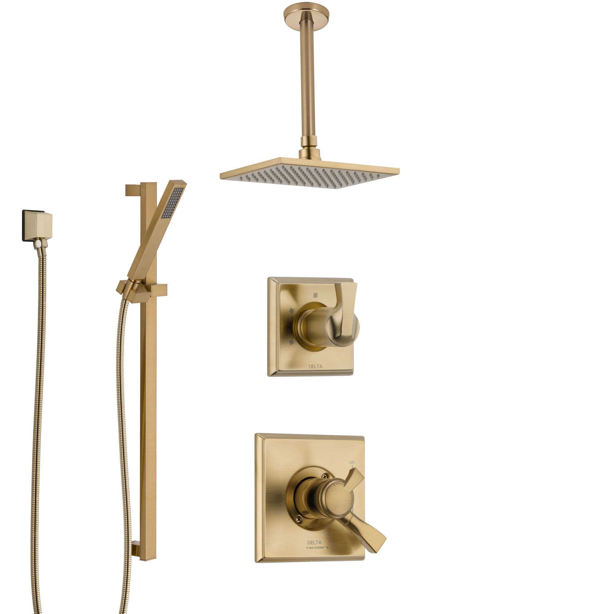 Delta Dryden Champagne Bronze Shower System with Dual Control Handle, Diverter, Ceiling Mount Showerhead, and Hand Shower with Slidebar SS1751CZ6