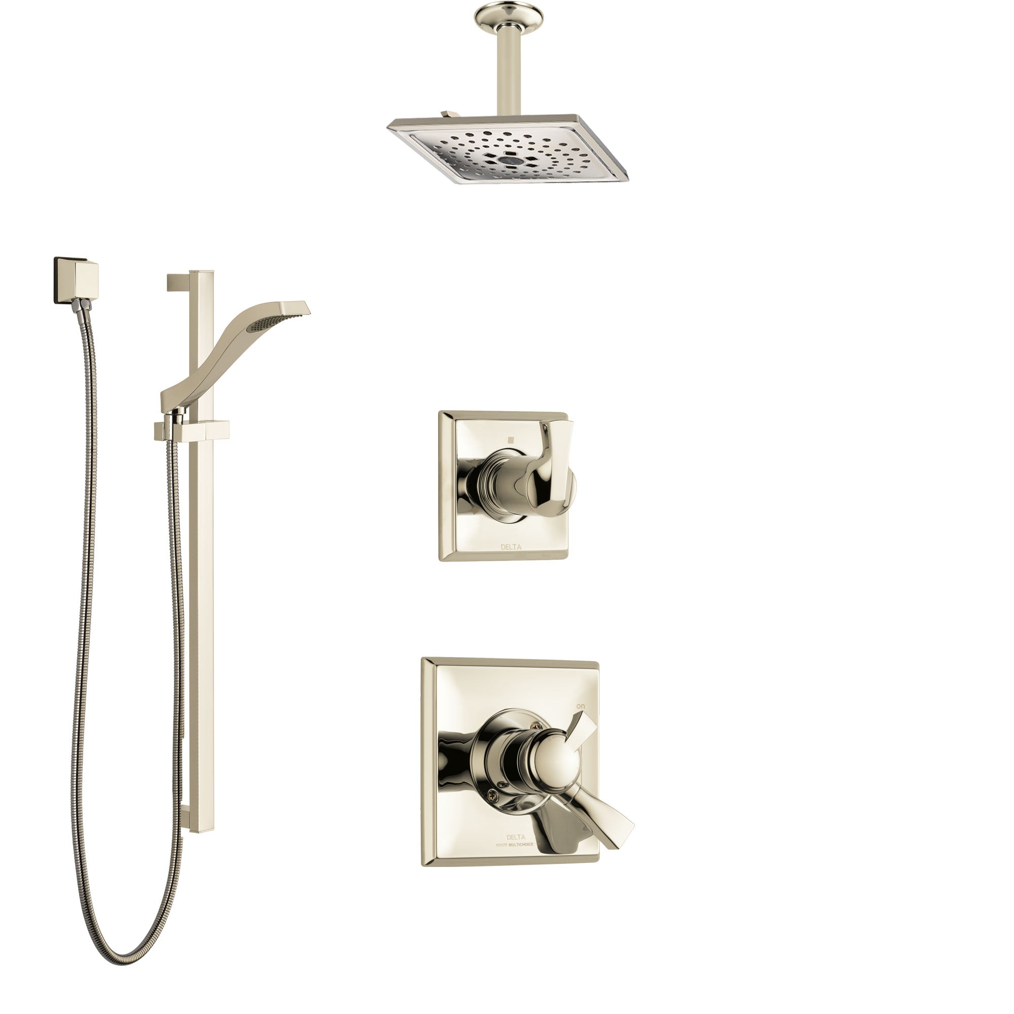 Delta Dryden Polished Nickel Shower System with Dual Control Handle, Diverter, Ceiling Mount Showerhead, and Hand Shower with Slidebar SS1751PN3