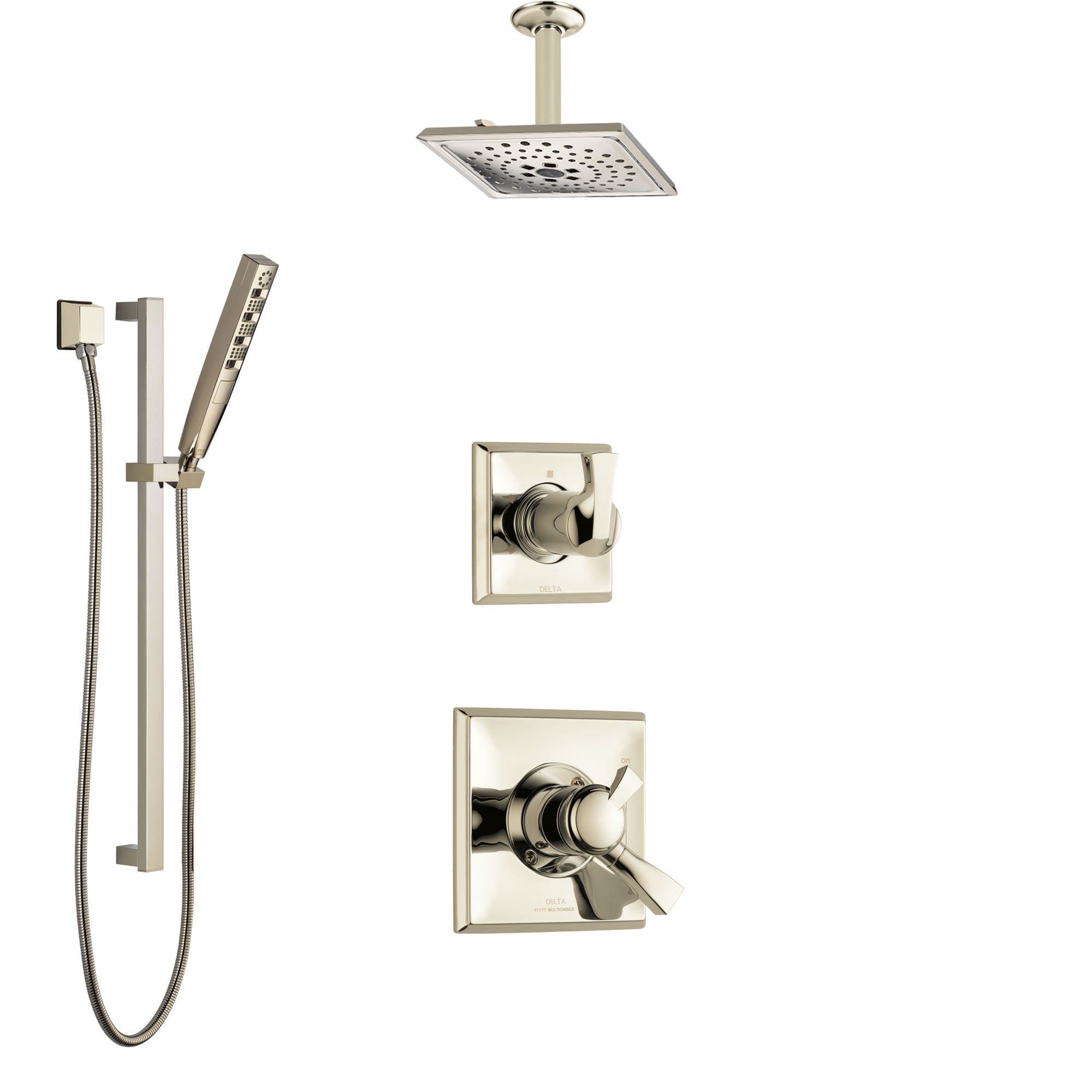 Delta Dryden Polished Nickel Shower System with Dual Control Handle, Diverter, Ceiling Mount Showerhead, and Hand Shower with Slidebar SS1751PN4