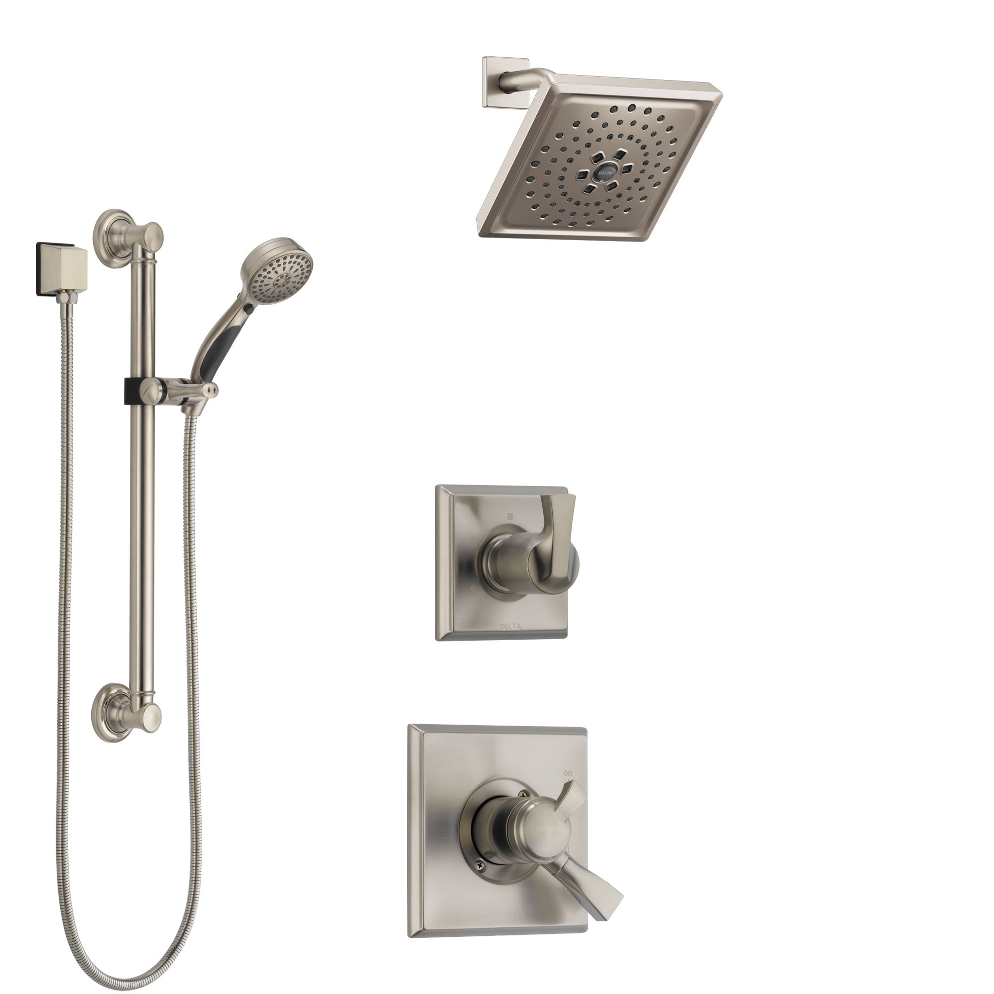 Delta Dryden Stainless Steel Finish Shower System with Dual Control Handle, 3-Setting Diverter, Showerhead, and Hand Shower with Grab Bar SS1751SS4