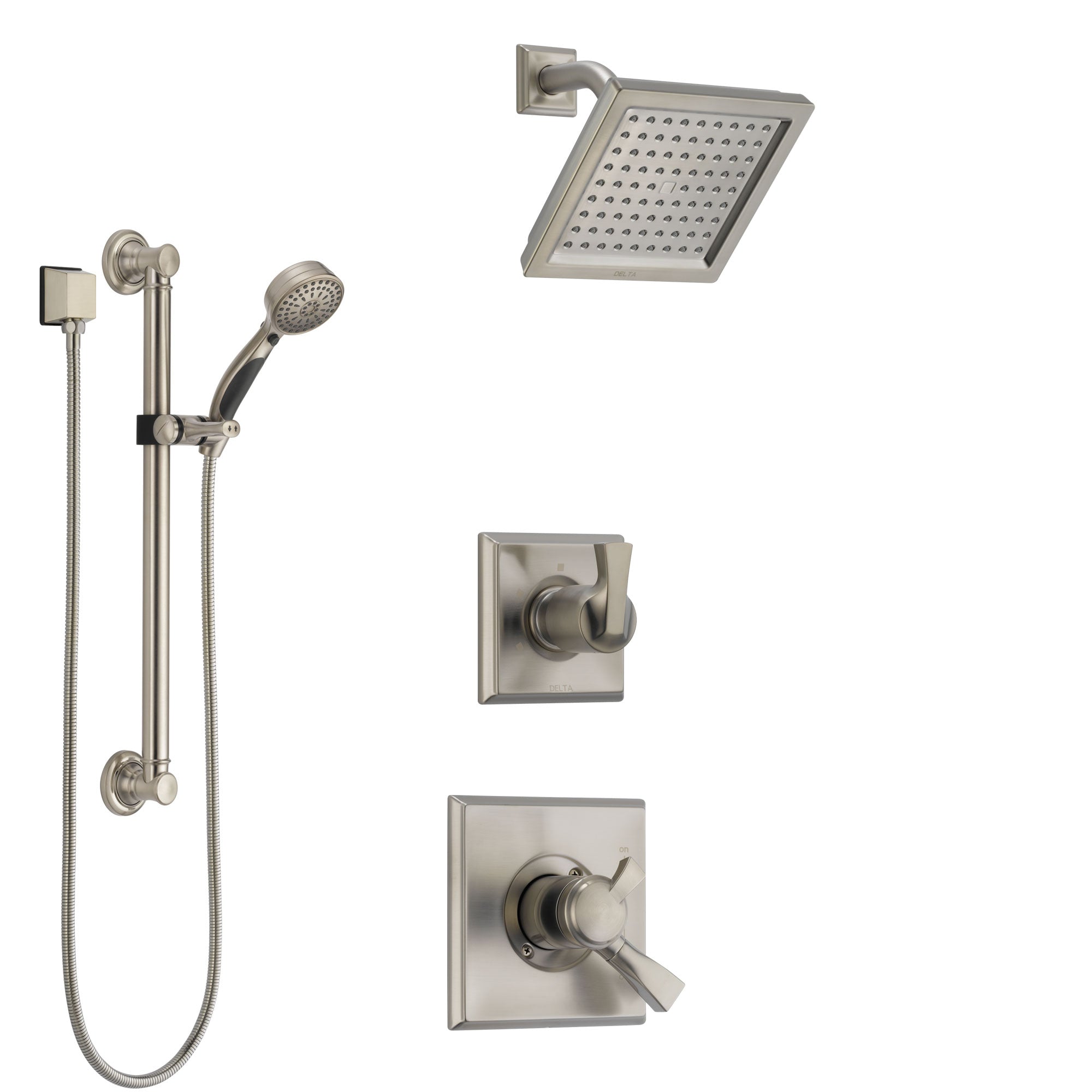 Delta Dryden Stainless Steel Finish Shower System with Dual Control Handle, 3-Setting Diverter, Showerhead, and Hand Shower with Grab Bar SS1751SS5